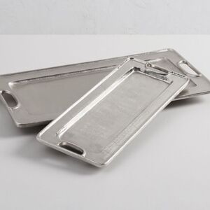 New Pottery Barn Addison Silver Rectangle Tray, Footed Riser, Candleholder Stand